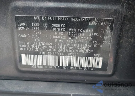 2013 Subaru Outback 2.5I Premium from USA, damaged, VIN 4S4BRCCC6D3283932